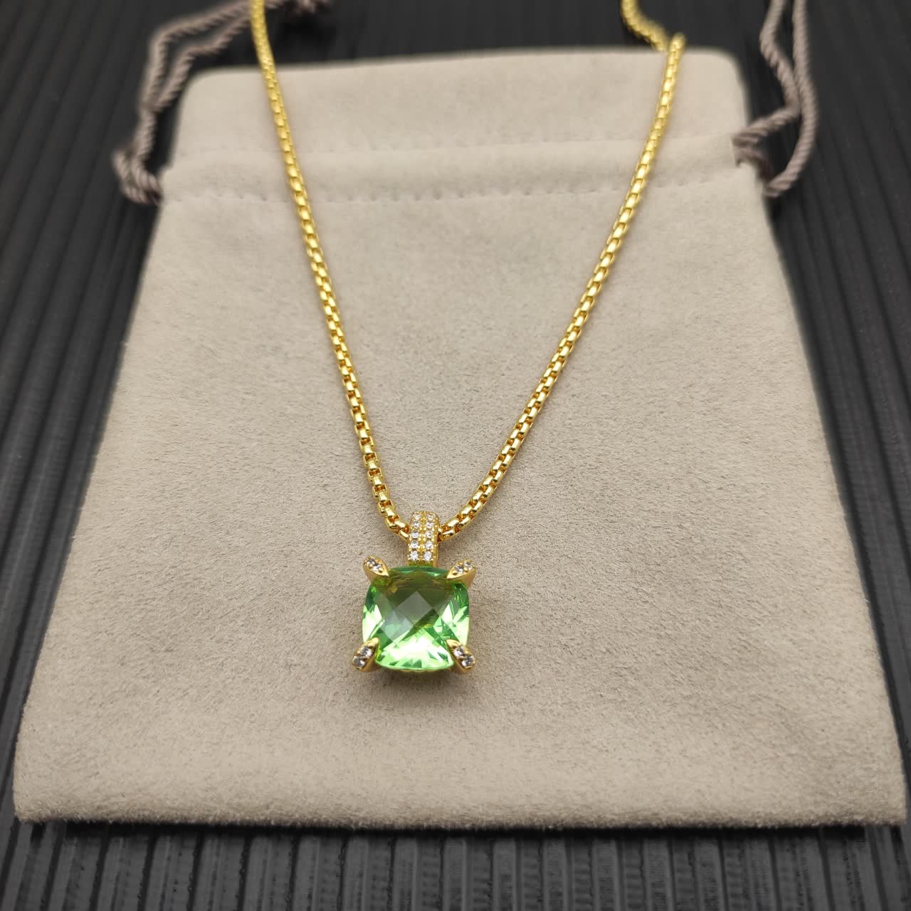 David Yurman Gold and Green Stone Necklace